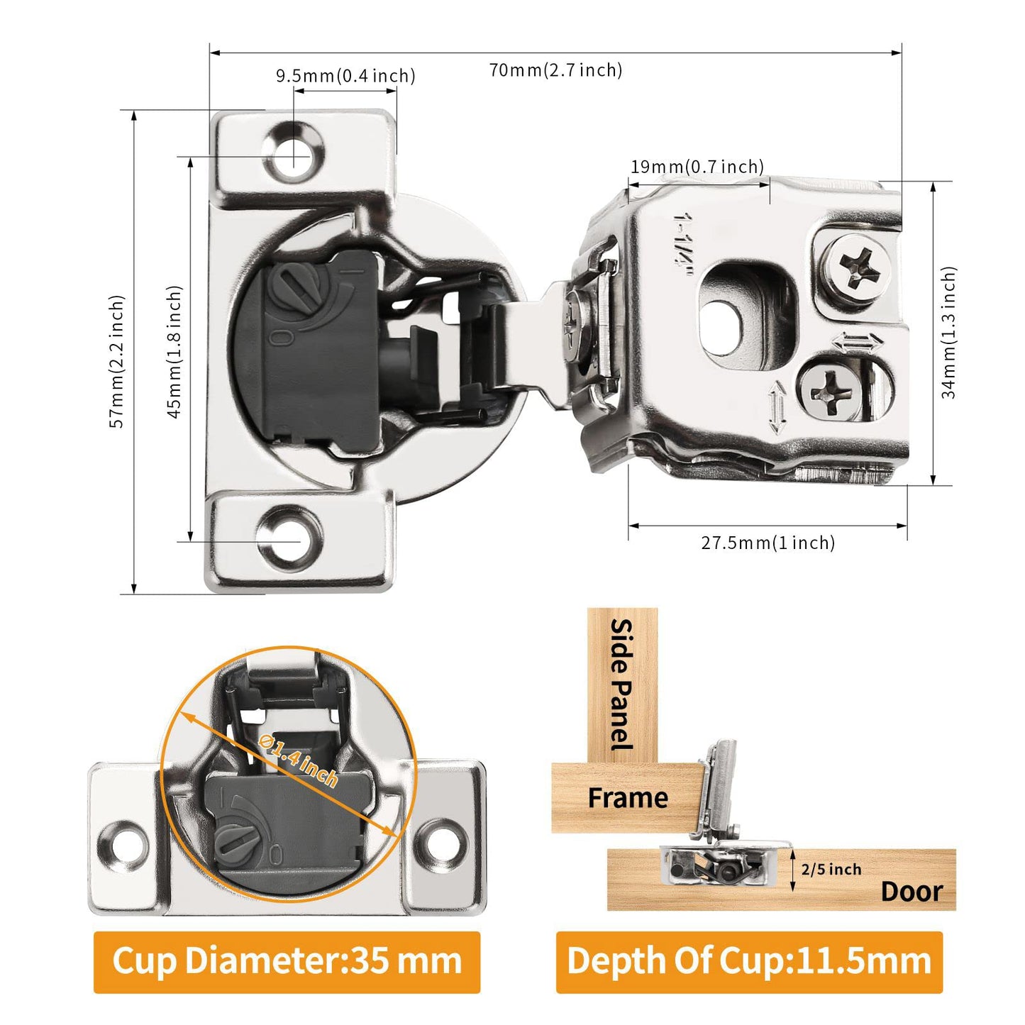 Chibery 50 Pack 1-1/4" 4D Overlay Soft Close Concealed Hinges for Face Frame Door, Control Closing Speed, Smooth Slow Self Close Hinges, Satin Nickel, 105° Open Angle Stainless Steel Cabinet Hinges