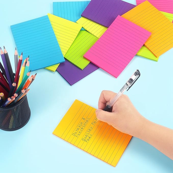 Early Buy Lined Sticky Notes with Lines 4x6 Self-Stick Notes 6 Bright Color 6 Pads, 45 Sheets/Pad