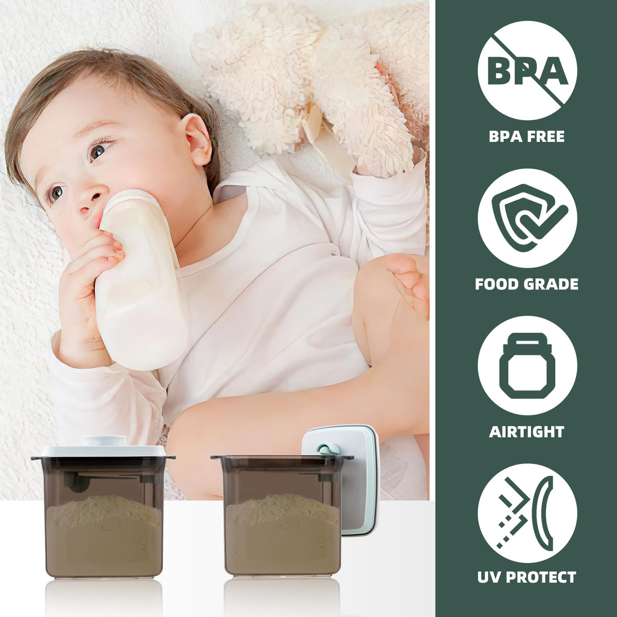 Tourdeus 1700ml Airtight Formula Container Pop Up Milk Powder Container Formula Dispenser, 21OZ, 1.32LB, 600g, Brown