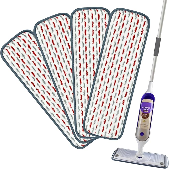 4 Pack Upgraded Reusable Mop Pads Compatible with Swiffer PowerMop, Mopping Pad Compatible with Swiffer Power Mop, Spray Refill for Multi-Surface Floor Cleaning, Reusable Thicker Microfiber Material