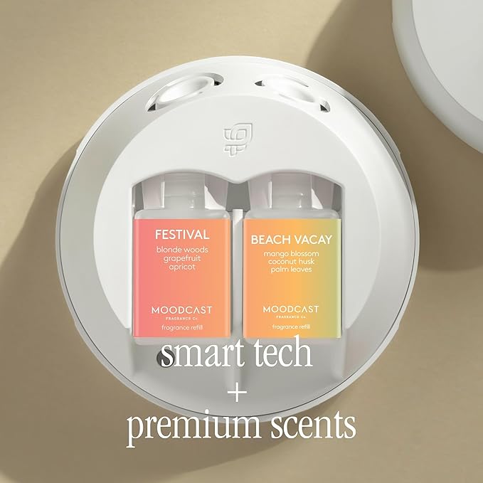 Pura Smart Home Fragrance Device Starter Set - Pura 4 - Scent Diffuser for Home - Includes Fragrance Aroma Diffuser - Square Box, Festival and Beach Vacay Scent Refills