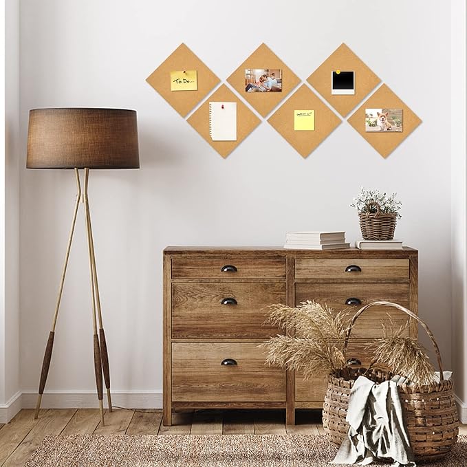 Cork Board Tiles 12"x12" - 1/2" Thick 10 Pack Cork Board Square Bulletin Boards Self Adhesive Corkboards for Walls Pin Boards Corkboards for Office Home School Decor