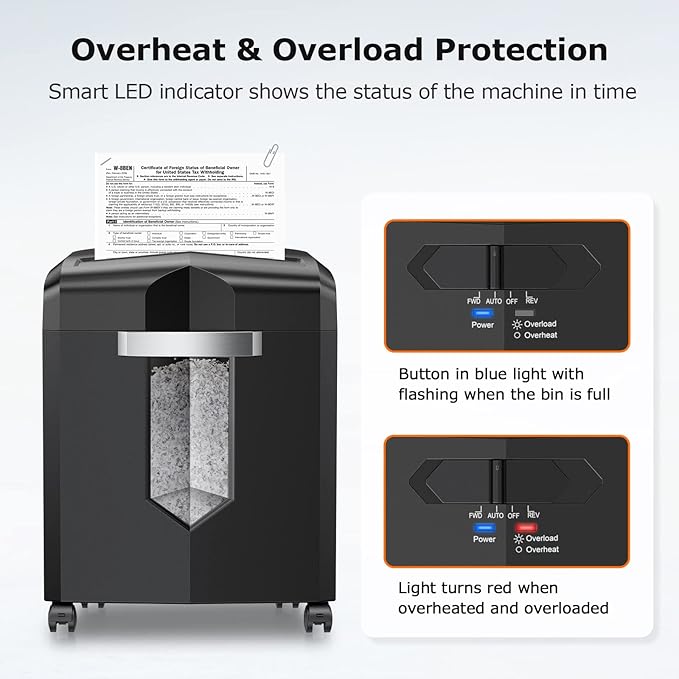 Bonsaii 12-Sheet Micro Cut Shredders for Home Office, 60 Minute P-4 Security Level Paper Shredder for CD, Credit Card, Mails, Staple, Clip, with Jam-Proof System & 4.2 Gal Pullout Bin C266-B