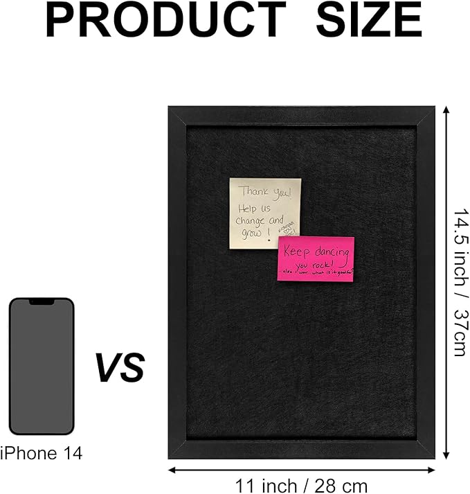 TORASO Cork Board Bulletin Board, Cork Boards for Walls with Pins, Eye Bolts, gaskets, Screws, Pin Board for Office, School and Home (All Black, 11“x14.5” - 2p)