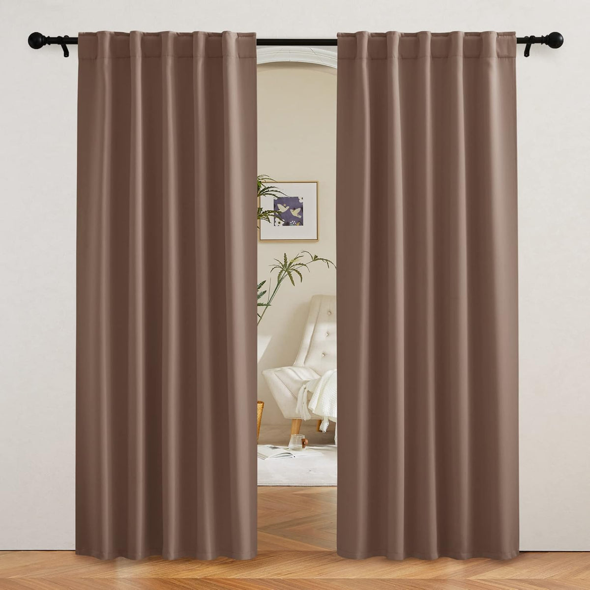 RYB HOME Blackout Curtains 80 inches Long Thermal Insulating Large Window Curtains for Living Room Sliding Glass Door Dining Home Office Backdrop, Mocha, W 42 x L 80 per Panel, 2 Panels