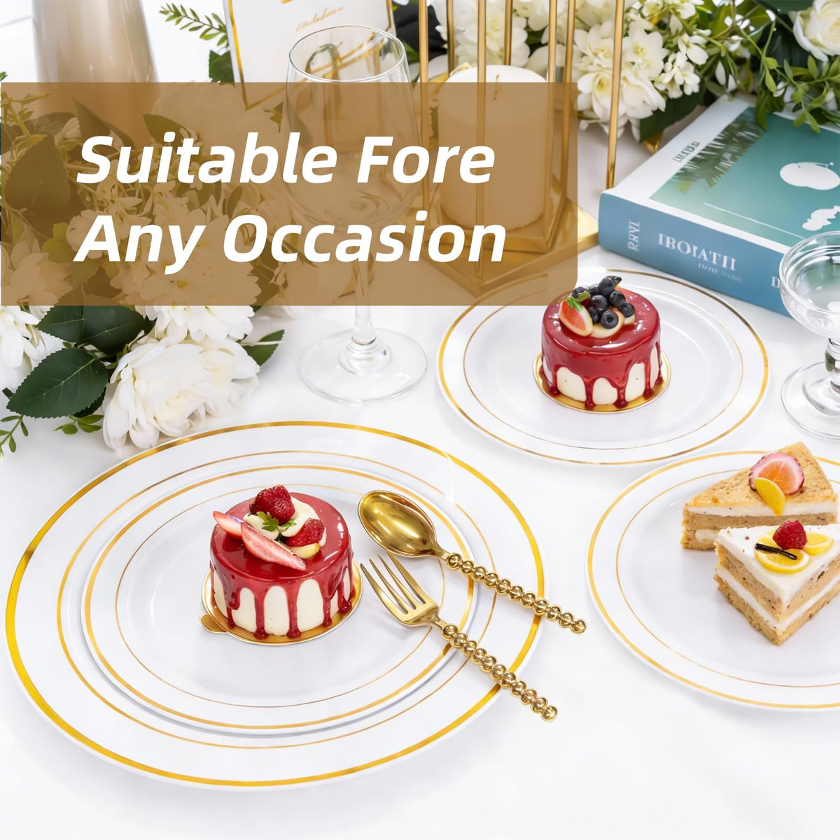 MiraFure Premium Gold Mini Dessert Utensils Set - 120-Piece (60 Forks & 60 Spoons) with Beaded Handle, 4.4 Inch BPA-Free Plastic, Appetizer Utensils for Parties, Charcuterie Boards & Tasting Events