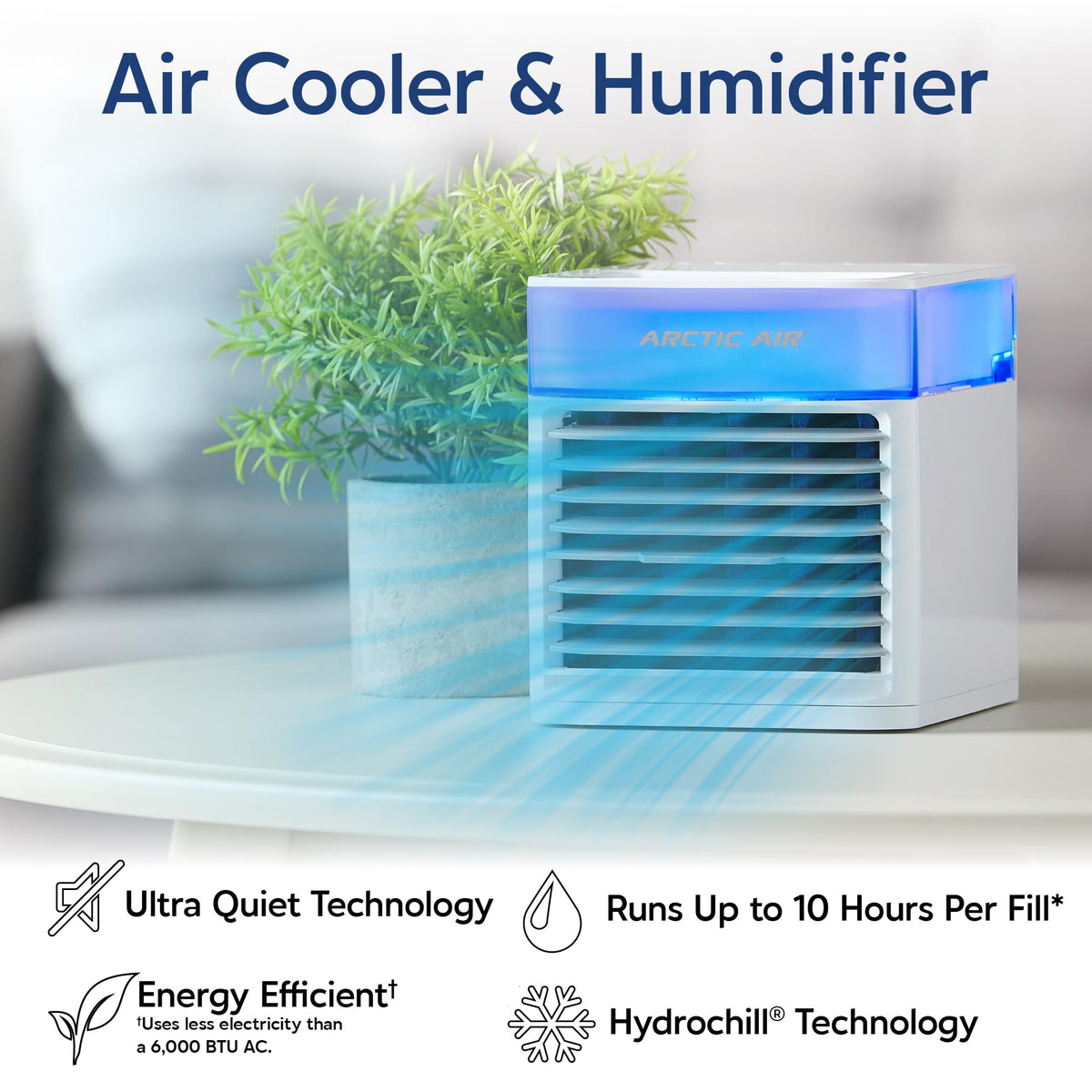 Arctic Air Pure Chill 2.0 Evaporative Air Cooler by Ontel - Powerful, Quiet, Lightweight and Portable Space Cooler with Hydro-Chill Technology For Bedroom, Office, Living Room & More,Blue