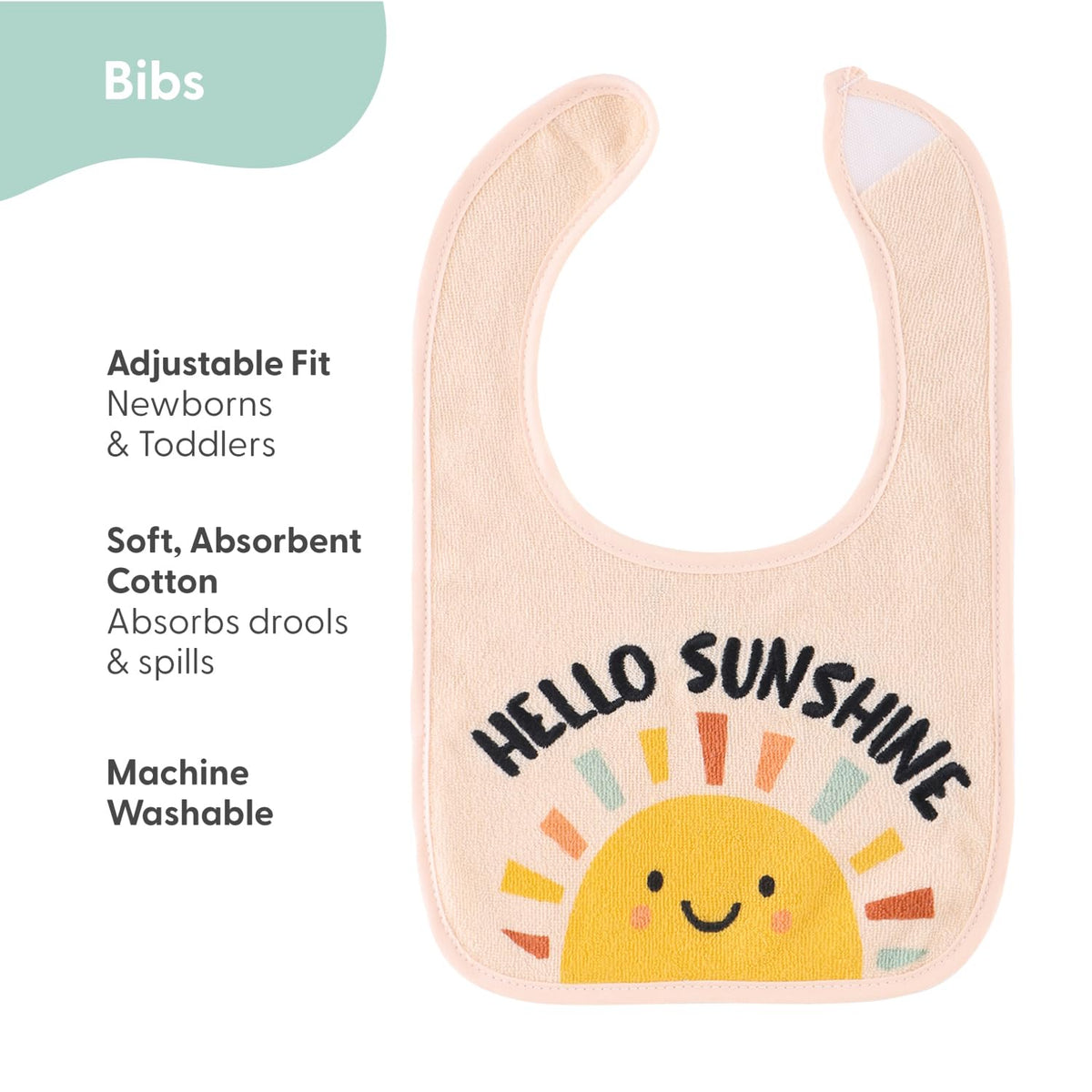 The Peanutshell Baby Boy or Girl Terry Bibs Set of 10-100% Cotton, Soft, Absorbent Baby Bibs, Unisex Toddler Boy or Girl Set, Newborn & Infant - Sunshine