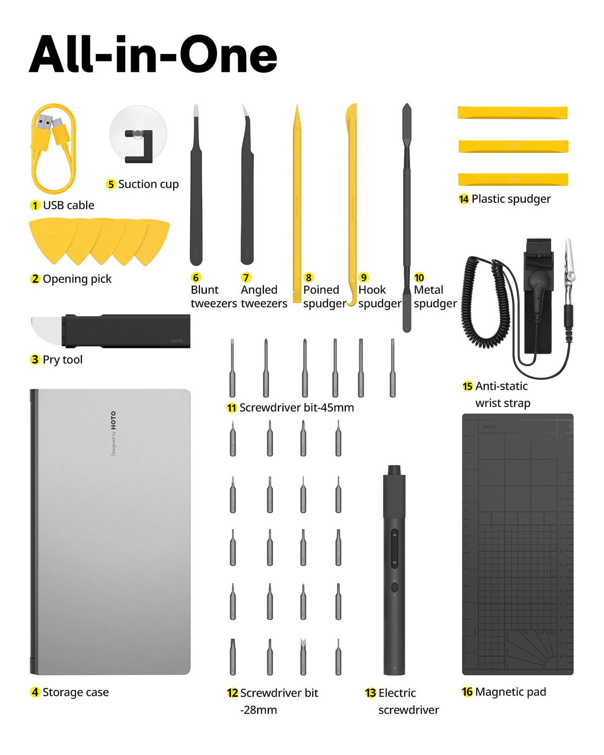 HOTO Electric Precision Screwdriver Set, 48 in 1 Electronics Tool Kit, Magnetic Bits & Box, LED Light & 2 Torque Settings, Mini Screwdriver Set for Eyeglasses, Watches, Phones, Laptops, Cameras Repair