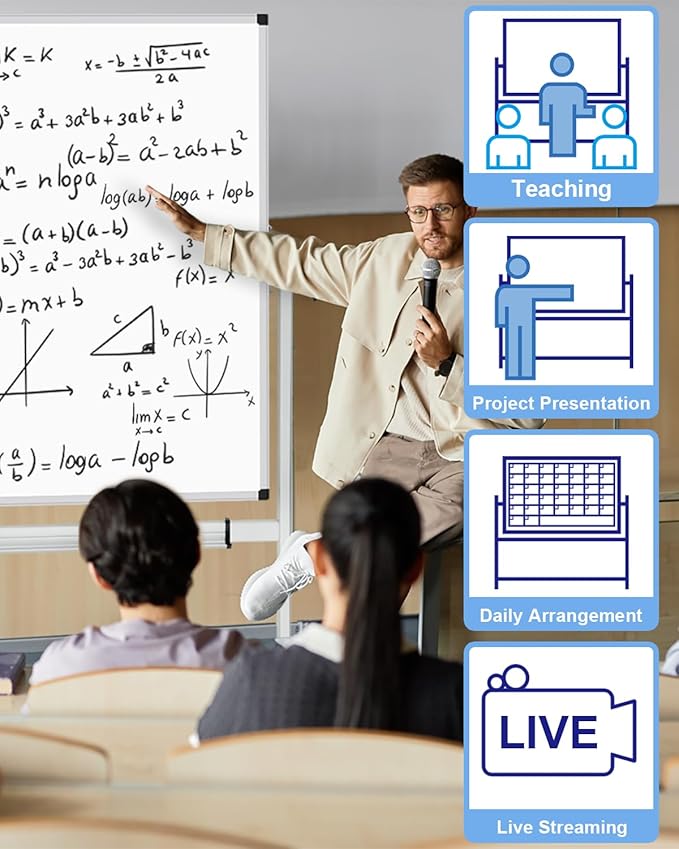 XBoard Rolling Moblie Whiteboard, 44x30 inches Double Sided Magnetic Dry Erase Board with Stand for Homeschool, Live Stream, Office, School (Calendar 44x30-Inch)