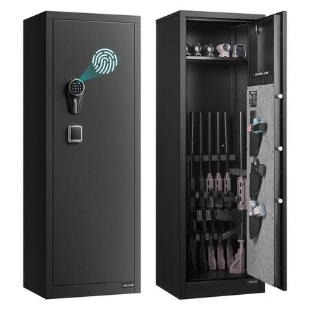 8-10 Gun Safe, Long Gun Cabinet for Rifles and Pistols, Quick Access Rifle Safe with 3 Pistol Pockets and Adjustable Racks, Large Digital Cabinet with Fingerprint and Password Lock