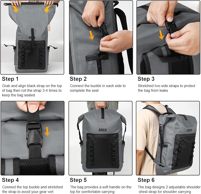 MIER Dry Bag Waterproof Backpack 30L Dry Sack Heavy Duty Roll-Top Closure for Kayaking, Beach, Boating, Swimming, Surfing