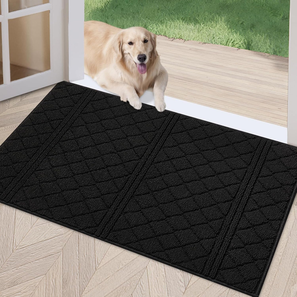 REFETONE Indoor Doormat, Front Back Door Mat 24"x36" Absorbent Rubber Backing Non Slip Door Mats, Low-Profile Resist Dirt Entrance Rugs, Machine Washable Door Rugs Inside Floor Mat for Entryway, Black