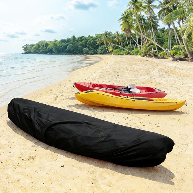 Kayak Cover,420D Heavy Duty Waterproof & UV Resistant Kayak Covers for Outdoor and Indoor Storage,Tear and Fade Resistant Canoe Cover (Black, S (For 9.3-10.5ft kayak))