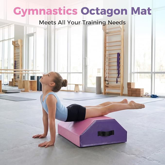 Detachable Octagon Gymnastics Mat, Home Tumbling Mat, Skill Shape Tumbling Backbend Trainer Exercise Mat, with High-Density Foam & Waterproof Cover, for Gym Cheerleading, Martial Art, 17"X17"X23"