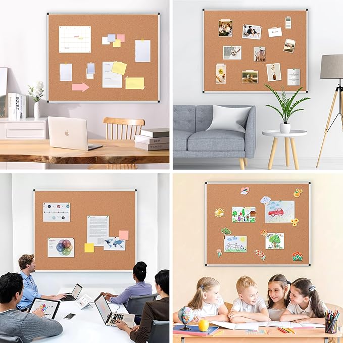 Board2by Extra Large Cork Bulletin Board 48" X 48", Silver Aluminum Framed 4'x4' Corkboard for Wall, Wall Mounted Notice Pin Board with 18 Push Pins for School, Home & Office