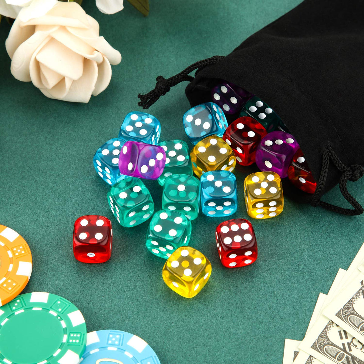 TecUnite 30 Pcs 6-Sided Dice Set 14 mm Bulk 6 Sided Colored Dices for Board Games, Math Learning