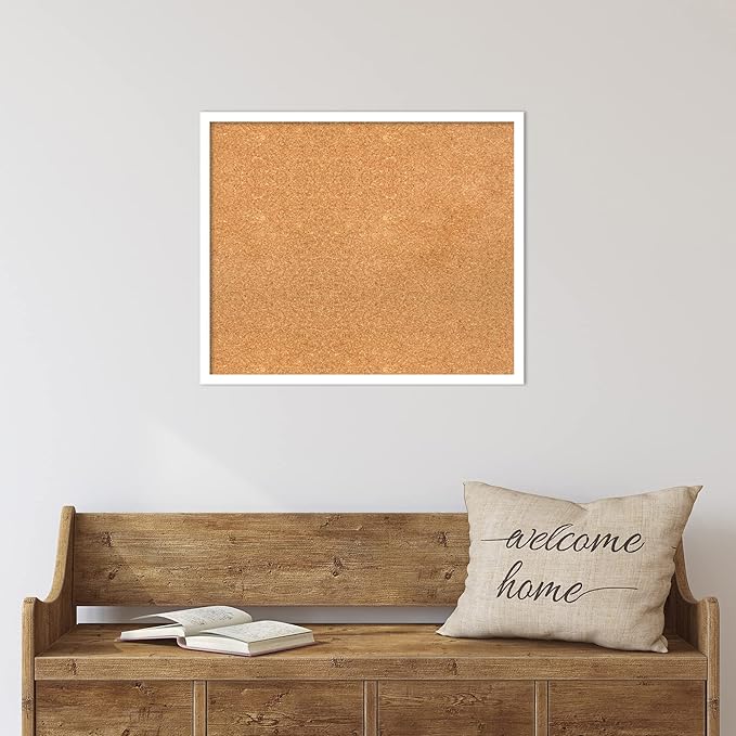 Amanti Art Natural Cork Board for Wall, 21x25 Vision Board with White Frame, Medium Corkboard Office Decor for Home Organization, Modern Corkboard Pinboard to Display Items for Home Organization in