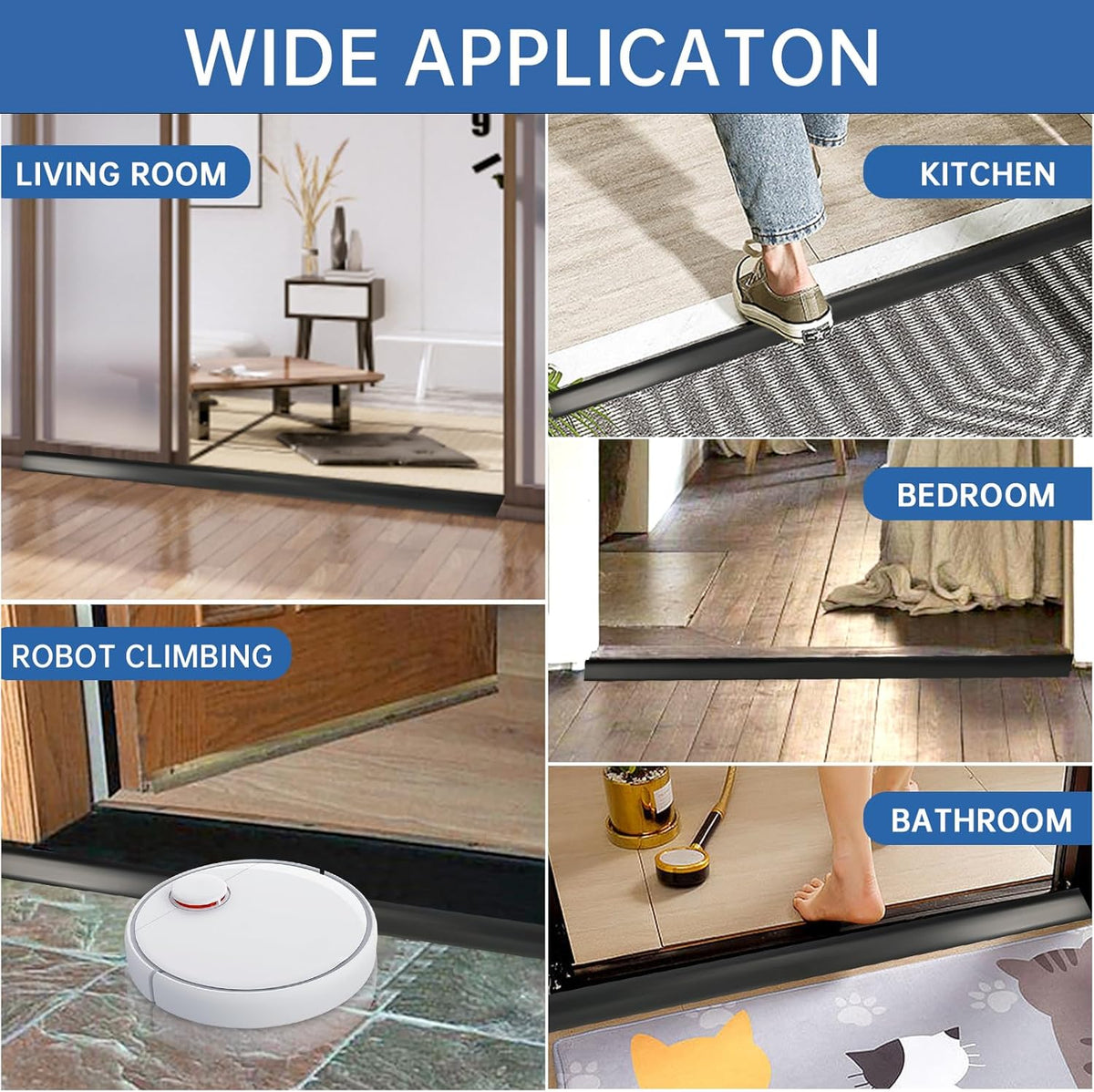 Vinyl Door Threshold Flooring Transition Strip Self Adhesive Carpet Edging Strip for Laminate Doorway Edge Threshold from 3/5" to 4/5" (Black, 3.3 Ft)