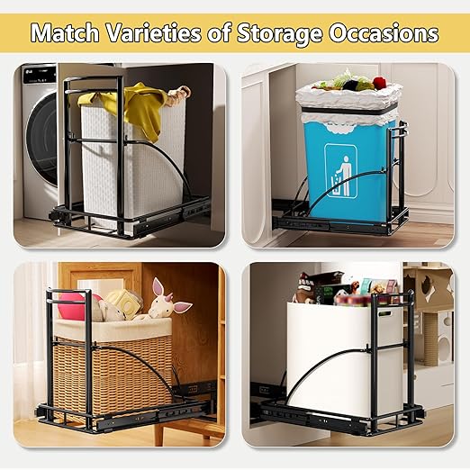 Under Sink Trash Can 13Gal Quiet Close Pull Out Trash Can Under Cabinet 50Qt 13" Wx17 Hx17 D, Black