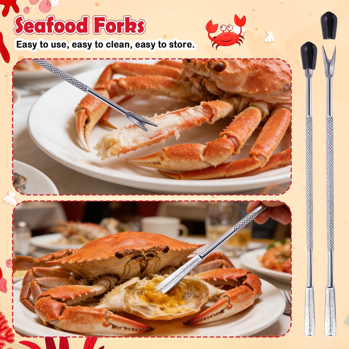 25 Pcs Seafood Tools Set, Crab Crackers and Accessories with Metal Bucket Crab Scissors Shellfish Forks Bibs Gloves and Tablecloth for Seafood Boil Party Supplies Festival Summer BBQ Picnic Birthday