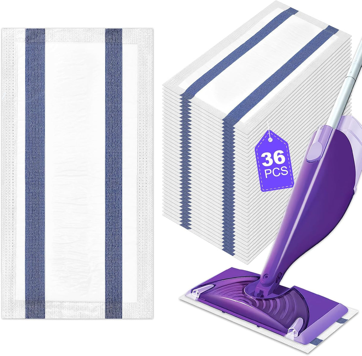 Microfiber Floor Mop Pads 36 Count Compatible with Swiffer WetJet for Wet & Dry Use, Disposable or Reusable Mops Head Replacement, All Purpose Multi Surface Hardwood Pad Refill