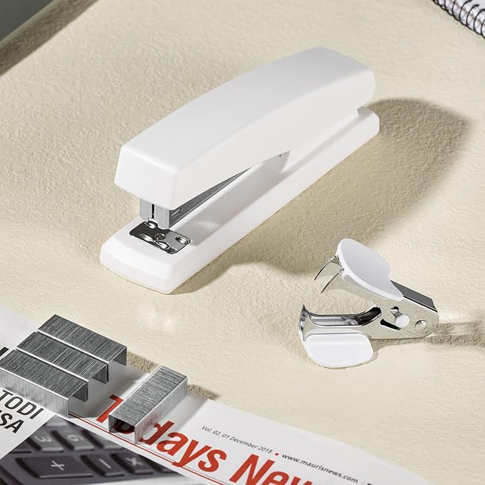 Deli Stapler, Desktop Stapler, 2 Pack, Office Stapler, 25 Sheet Capacity, Includes 2000 Staples and 2 Staple Removers, 2 Pack, White