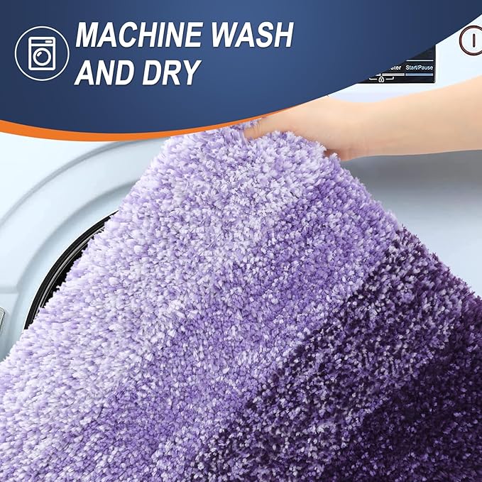 OLANLY Luxury Toilet Rugs U-Shaped 24x20, Extra Soft and Absorbent Microfiber Bathroom Rugs, Non-Slip Plush Shaggy Bath Mat, Machine Wash Dry, Contour Bathroom Mats for Toilet Base, Violet