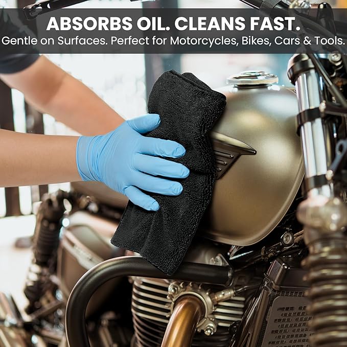 Microfiber Cleaning Cloth, 12 Pack Lint-Free and Highly Absorbent Rags, Black Reusable Microfiber Towels for Car, Kitchen, Bathroom and Household Cleaning Supplies, 11.8"X11.8"
