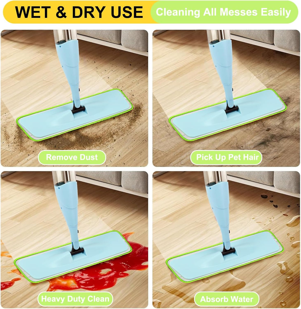 16.5 inch Reusable Mop Pads Microfiber Spray Mop Replacement Heads for Wet/Dry Mops Compatible with Bona Floor Care System (5 Pack)