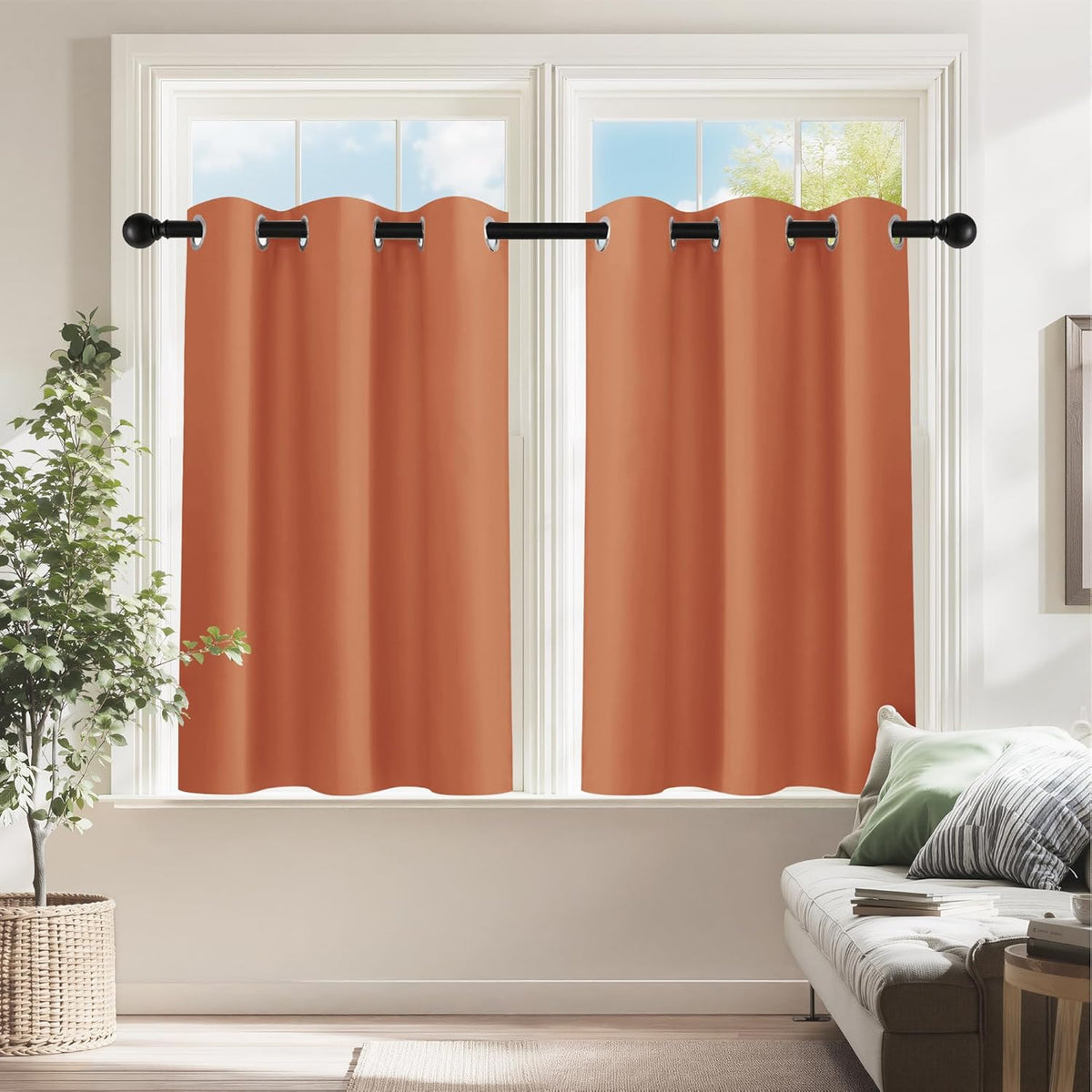 PONY DANCE Burnt Orange Short Blackout Curtains 36 inch Length for Kitchen, Privacy Small Black Out Grommet Half Window Drapes for Bathroom Cabinet Camper RV Bunk(W42 x L36 inch, 2 Panels)