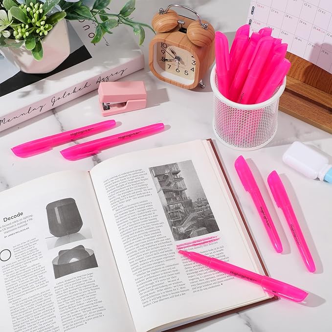 Fuutreo 60 Pack Pastel Highlighters Bulk Bright Color Highlighter Marker Chisel Tip Dry Quickly Safe Highlighter Pens Fluorescent Ink for Adults Home School Office(Pink)