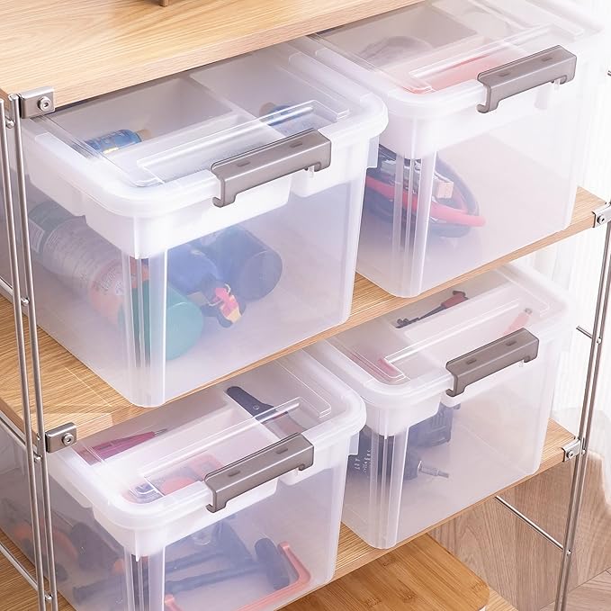 Citylife 17 QT Storage Box with Removable Tray Closet Organizers and Storage Clear Storage Container for Organizing, Craft, Tools, Files, Office Supplies, 4 Packs