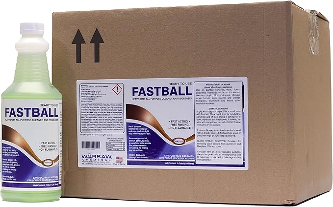 Warsaw Fastball Heavy Duty Industrial Degreaser & All Purpose Cleaner, Pine Scent, Biodegradable, Alcohol Free, Fast Acting, Multi-Surface, 1 Quart, Concentrated Liquid, Industrial Cleaning Agent
