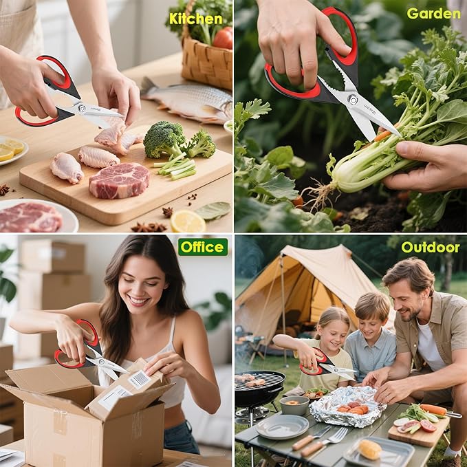 Kitchen Scissors All Purpose Heavy Duty, Kitchen Utensils Set, Stainless Steel Cooking Utensils Gadgets, Meat Poultry Food Shears Dishwasher Safe Utility Tools Home Gift, with Protective Sheath