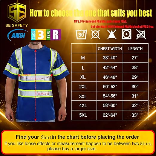 sesafety 3PACK High Visibility Shirts for Mens, Class 3 Hi Vis Reflective Construction Shirts for Men with Pocket Safety T Shirts for Men Work Shirt for Mens Short Sleeve