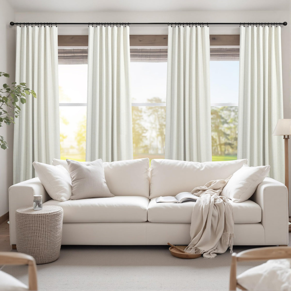 Cream Linen Blackout Curtains 84 Inch Long 2 Panel Set Back Tab Thermal Insulated Light Blocking Curtain for Living Room Black Out Drapes for Bedroom Neutral Rustic Farmhouse 52x84 Length Ivory White