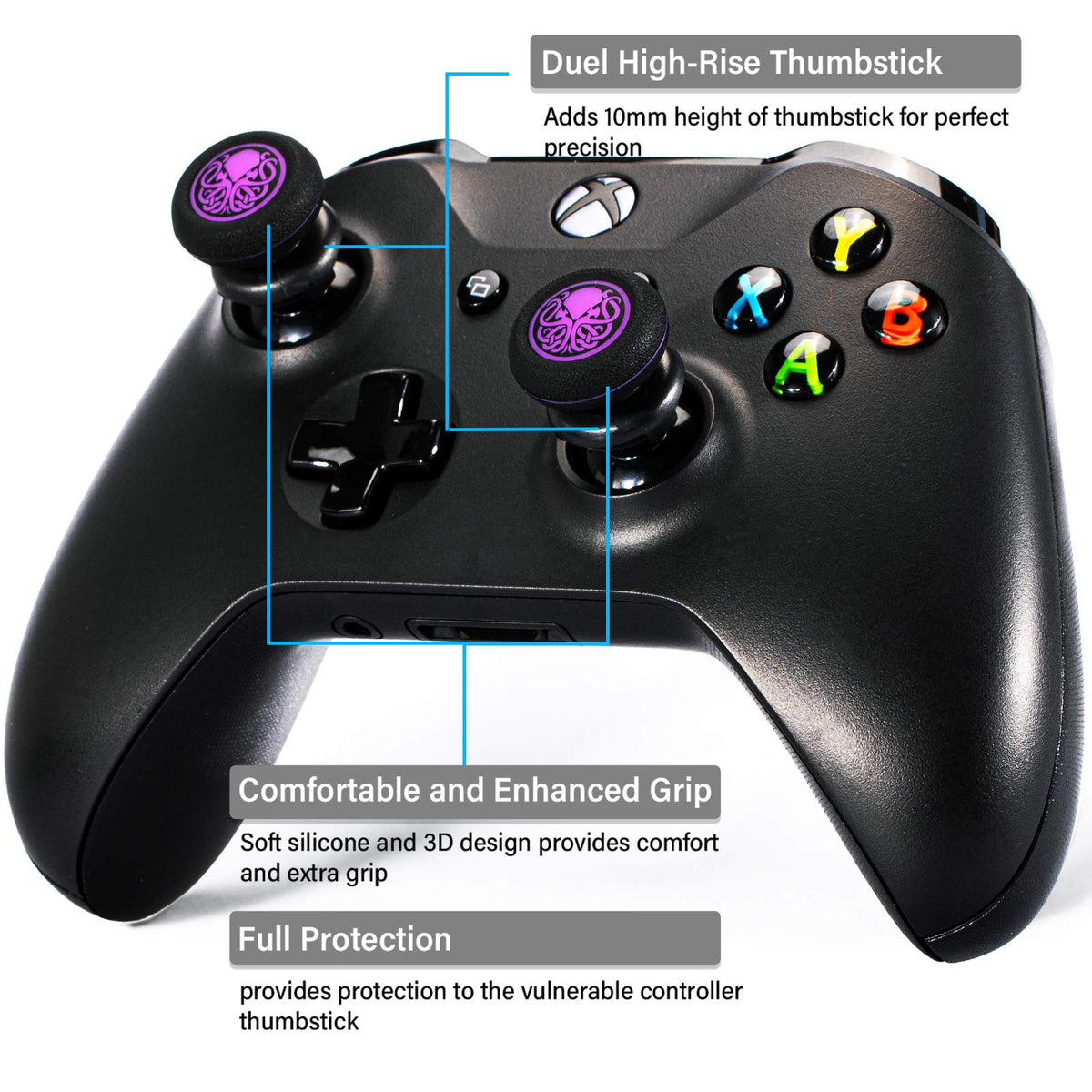Playrealm FPS Thumbstick Extender & 3D Texture Rubber Silicone Grip Cover 2 Sets for Xbox Series X/S & Xbox One Controller(Cthulhu Secret)