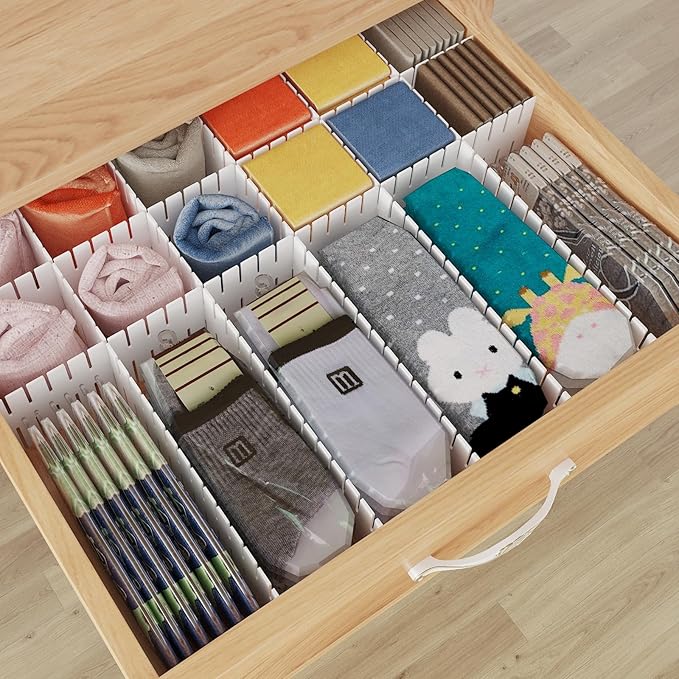 ALBAD Plastic Drawer Dividers Adjustable Drawer Organizer Dividers Separator for Tidying Clutter/Cutlery/Underwear/Socks/Clothes/Dresses/Boxes/Bins in Kitchen Bathroom Bedroom Office