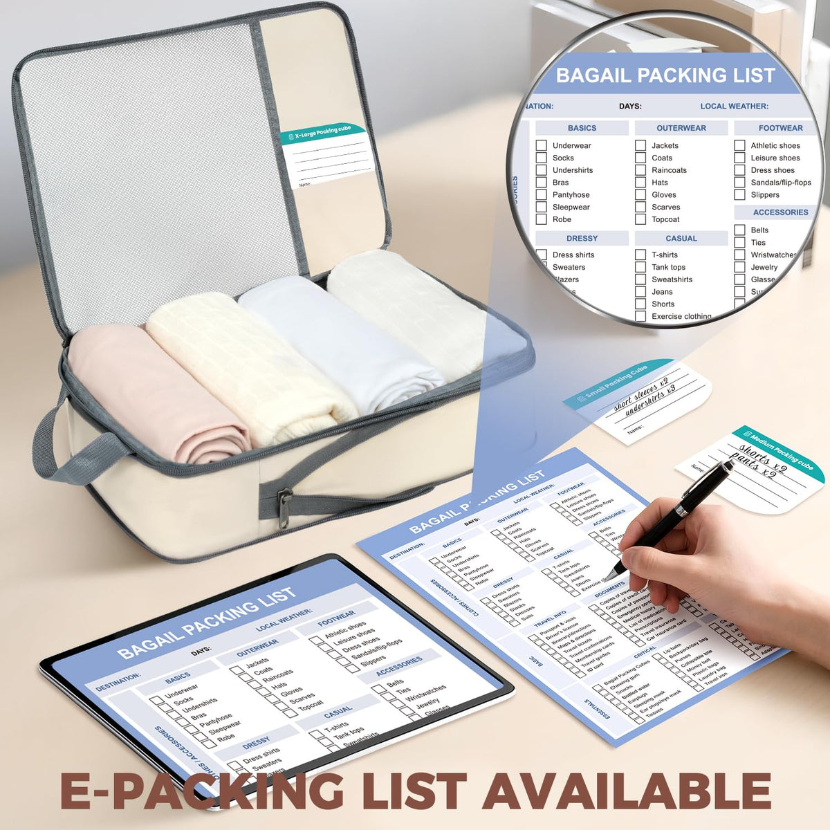 BAGAIL 6 Set Compression Packing Cubes for Travel, Compressible Packing Organizers Travel Accessories for Luggage Suitcase(6 Set, Beige)