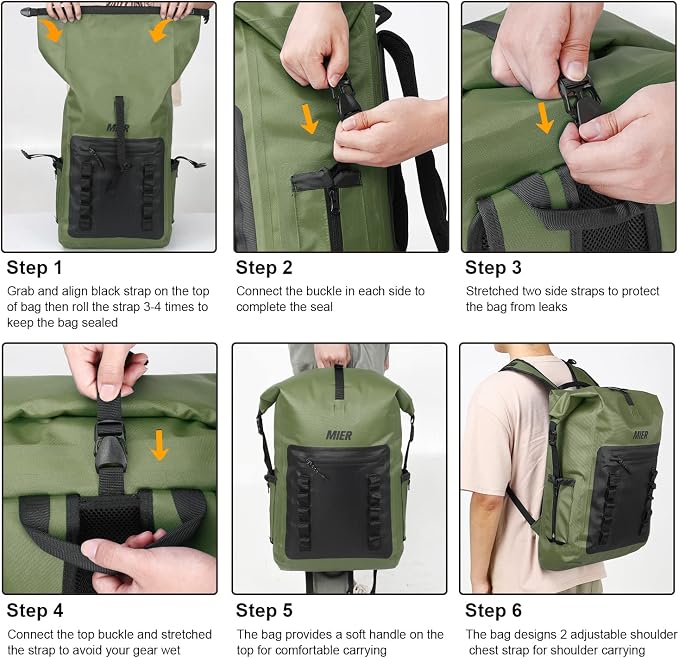 MIER Dry Bag Waterproof Backpack 30L Dry Sack Heavy Duty Roll-Top Closure for Kayaking, Beach, Boating, Swimming, Surfing