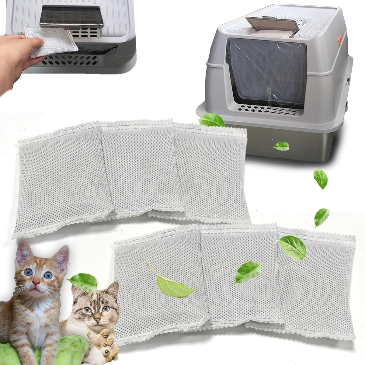 Activated Charcoal Odor Absorber Bags Compatible with OKSOTY Stainless Steel Cat Litter Box, Natural Coconut shell Charcoal Bags, Absorb Odors/Control Damp from Pets/Keep Home Freshï¼6PCSï¼