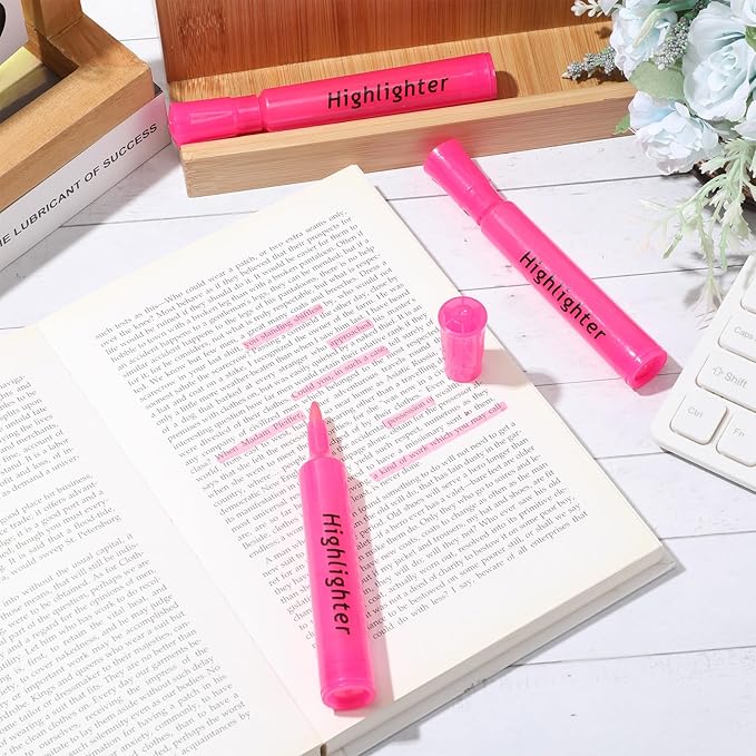 Qilery 30 Pack Highlighters Bulk, Tank Style Chisel Tip Highlighters Markers Quick Drying for Kids and Adult Coloring, Classroom Home Office School Supplies (Pink)