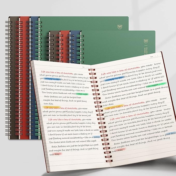 EMSHOI 3 Pack Spiral Notebook 7.48" x 10.15" - B5 Large Composition Notebooks College Ruled, 480 Pages 100gsm Lined Paper, Plastic Hardcover Journals for Writing Women Men Work School Supplies Gifts