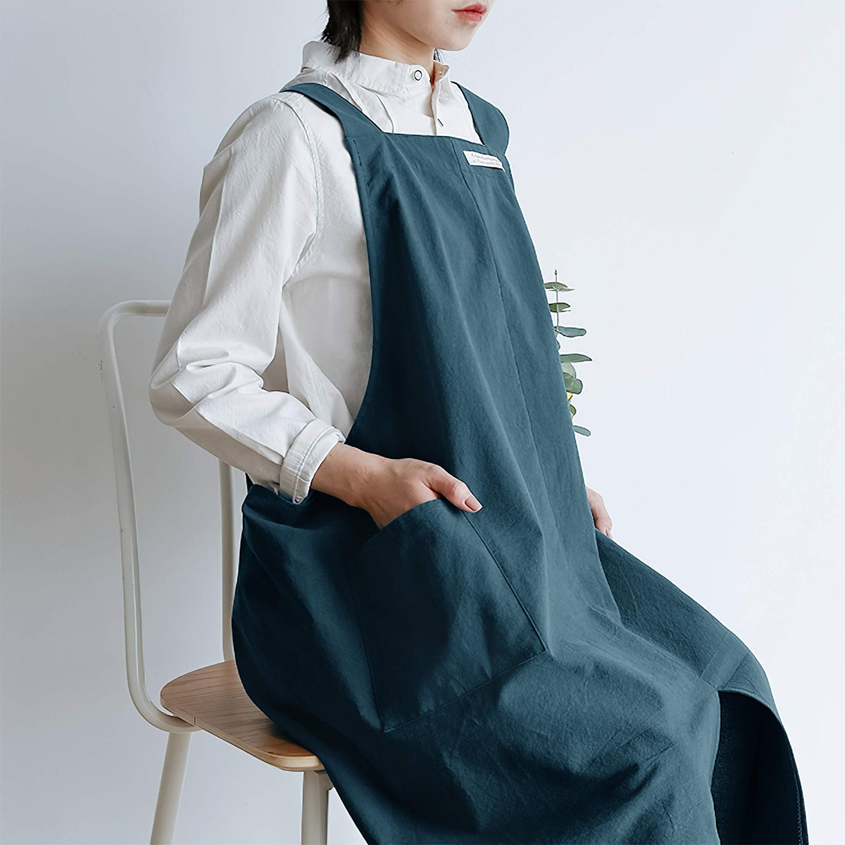 HANEE Cotton Aprons for Women Men | Cross-Back Apron with Pockets (Deep Teal)