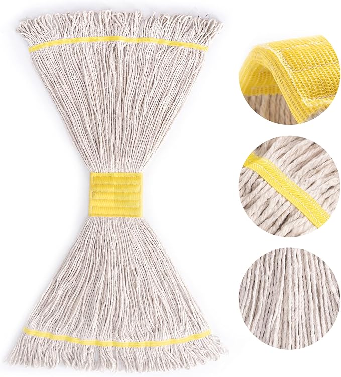 Matthew Cleaning 12Pcs 5'' Headband White&Orange&Green 24Oz Commercial String Mop Heads, Loop-End Mop Head Replacement, Heavy Duty Industrial Washable&Reusable Mop Refills for Residential& Warehouse