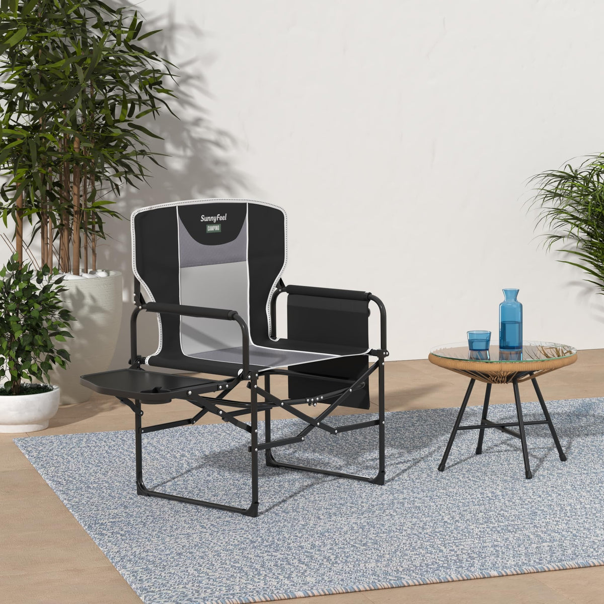 SUNNYFEEL Oversized Camping Directors Chair 2 Pack, Portable Folding Lawn Chairs for Adults Heavy Duty with Side Table,Pocket for Beach, Fishing,Picnic,Concert Outdoor, Foldable Camp Chairs