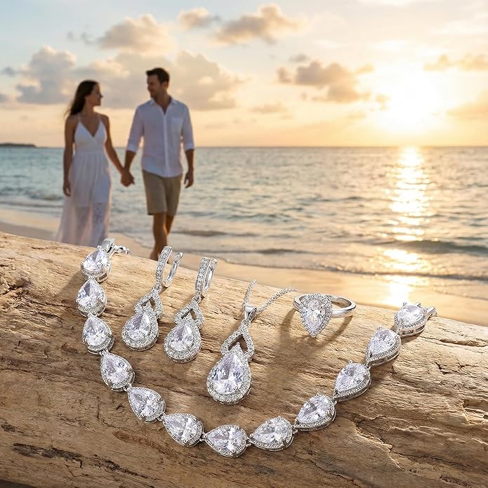 Classic Jewelry Set—Perfect for Weddings, Galas, and Everyday Wear—Includes Bracelet, Ring, Pendant Earrings, and Necklace ,Birthday Gift for Mother/Wife/Sister/Best Friend