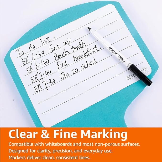 Amazon Basics Low Odor Ultra Fine Tip Dry Erase White Board Markers, Black, 12-Pack