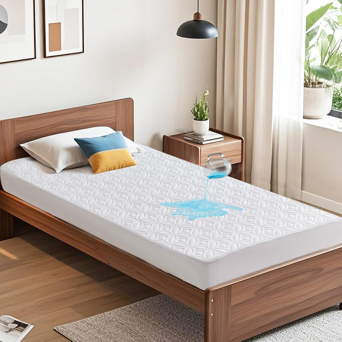 BEDLORE Waterproof Mattress Protector, Twin XL Size Mattress Pad with Deep Pocket 6"-15" Depth, Soft Breathable Bed Mattress Cover for Bedroom, College Dorm (White)
